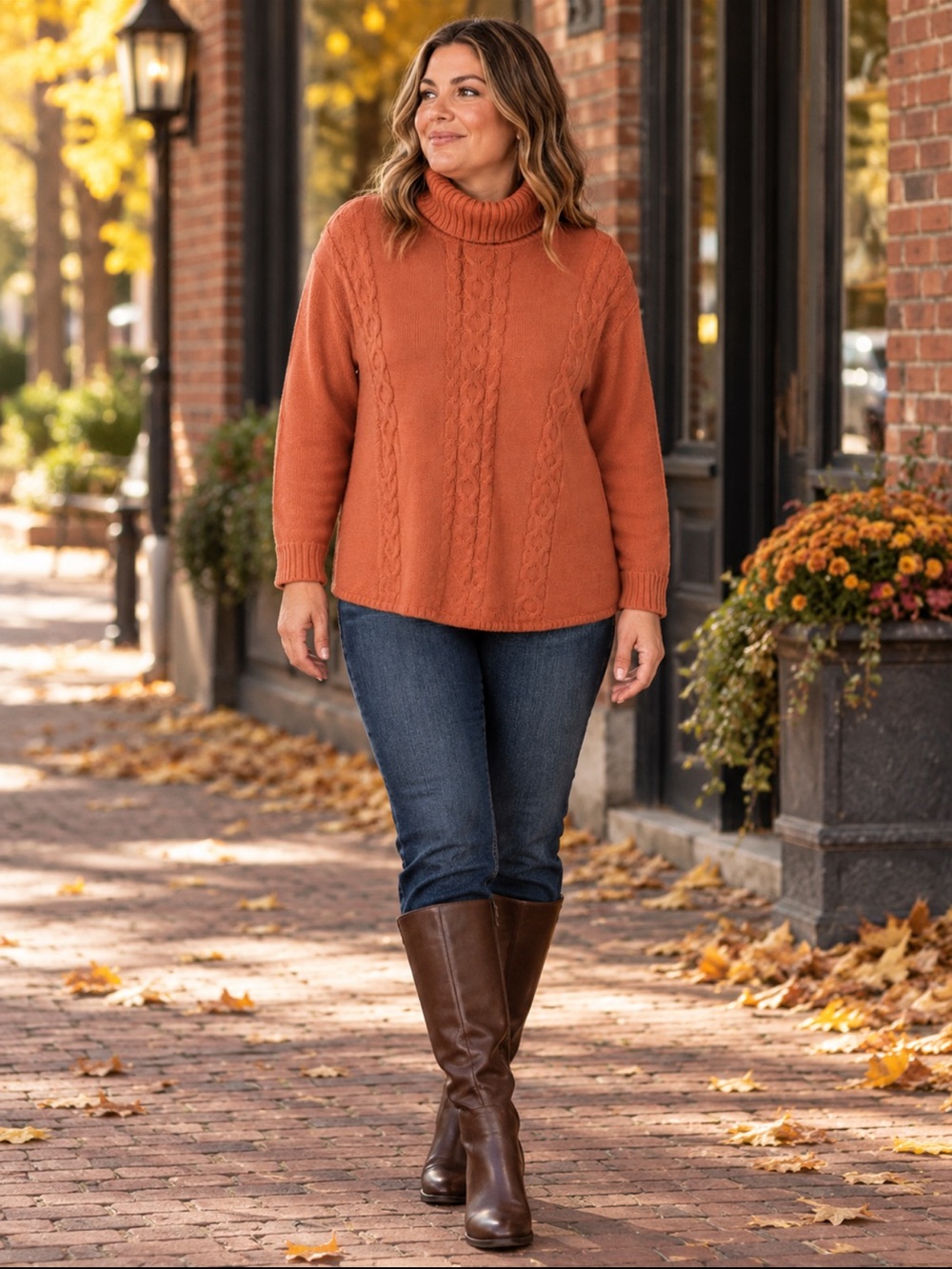 L.L.Bean Cotton Cable Knit Turtleneck Sweater Rust Women’s M
